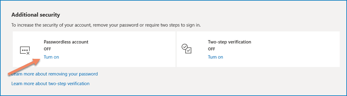 Parolasız Hesap - Microsoft hesabının ek güvenlik seçenekleri