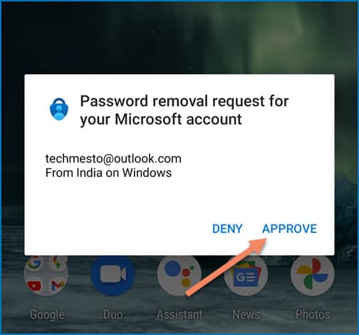 Telefondaki Microsoft Authenticator uygulamasında parola kaldırma isteğini onaylayın