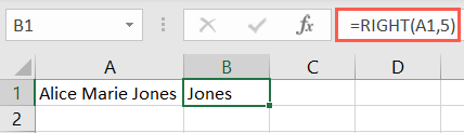Excel'de SAĞ işlevi