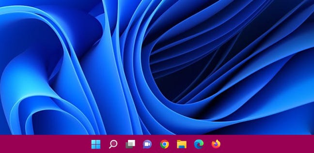 Renk uygulanmış bir Windows 11 görev çubuğu.