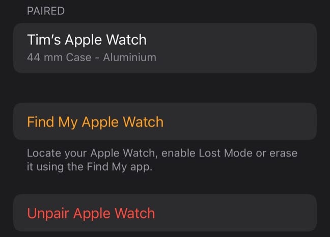 iPhone Watch uygulamasını kullanarak Apple Watch'un eşlemesini kaldırın