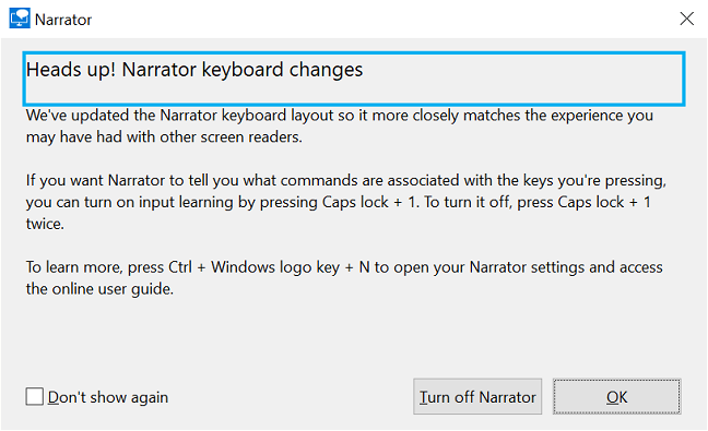 Bir klavye kısayoluyla Windows Ekran Okuyucusu'nu kapatın.