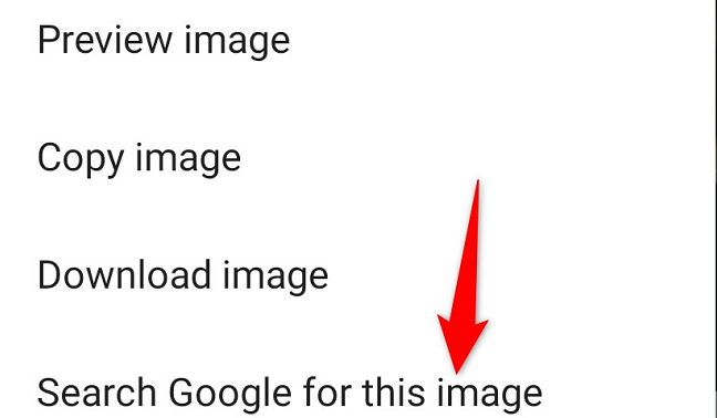 Android için Chrome'da Bu Resmi Google'da Ara seçeneği.
