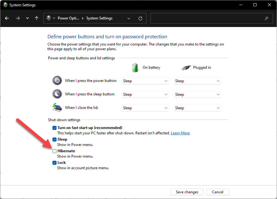 Windows 11'in Güç Seçeneklerinde Hazırda Bekletmeyi Etkinleştir