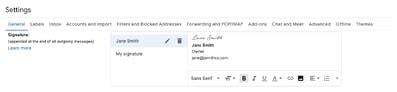 Gmail'in e-posta imza ayarlarının ekran görüntüsü. 