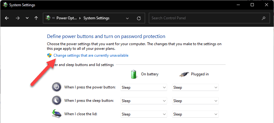 Windows 11 Güç Seçenekleri - Şu anda kullanılamayan ayarları değiştirin