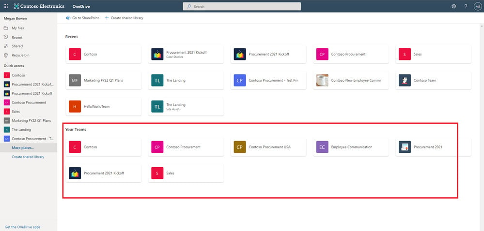 OneDrive İş'te tüm Ekiplerinizi görüntüleme