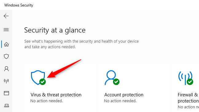 Windows Güvenliği'nde Virüs ve tehdit koruması ayarlarını açma.